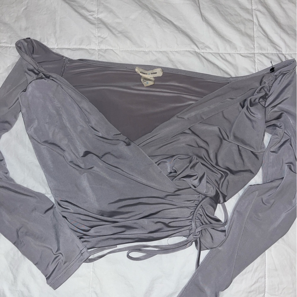 Silence + Noise Silver Wrap Top